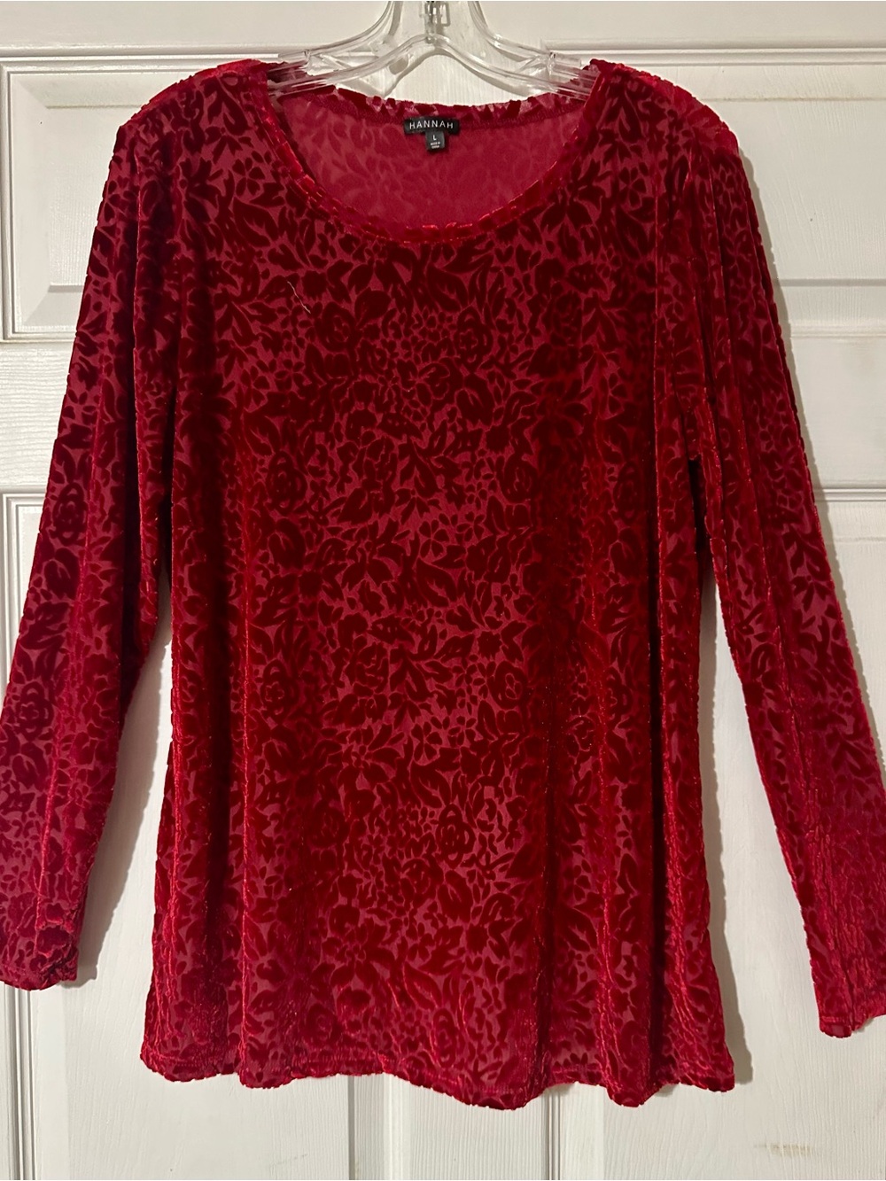 Hannah Red Velvet Burnout Long Sleeve Floral Top